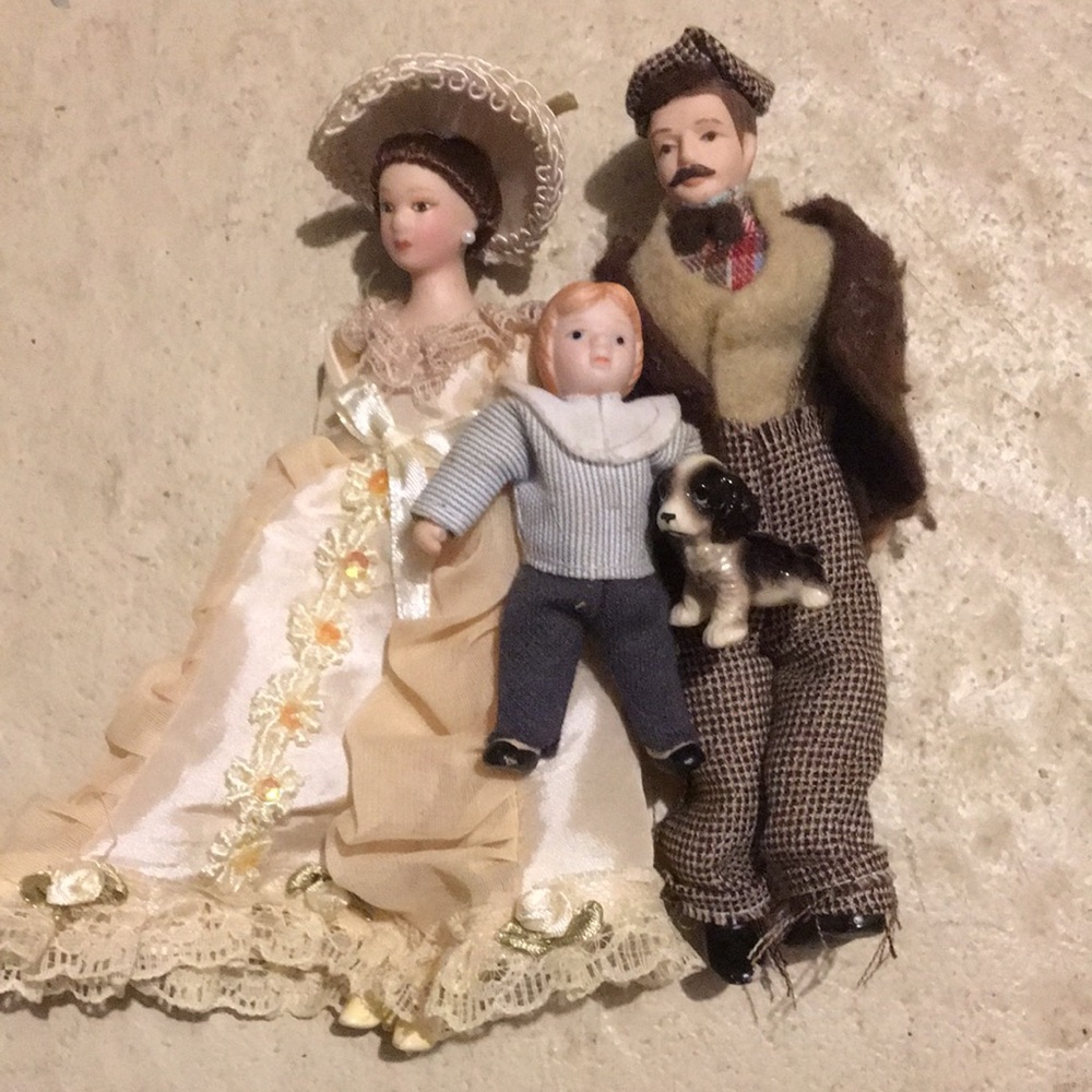 Elegant Vintage Porcelain Victorian Doll Set in Cream and Brown